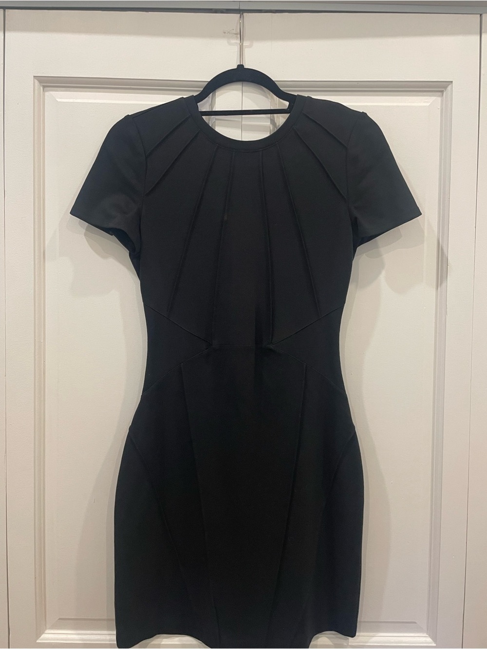 Express Black Short-Sleeve Panel Sheath Dress